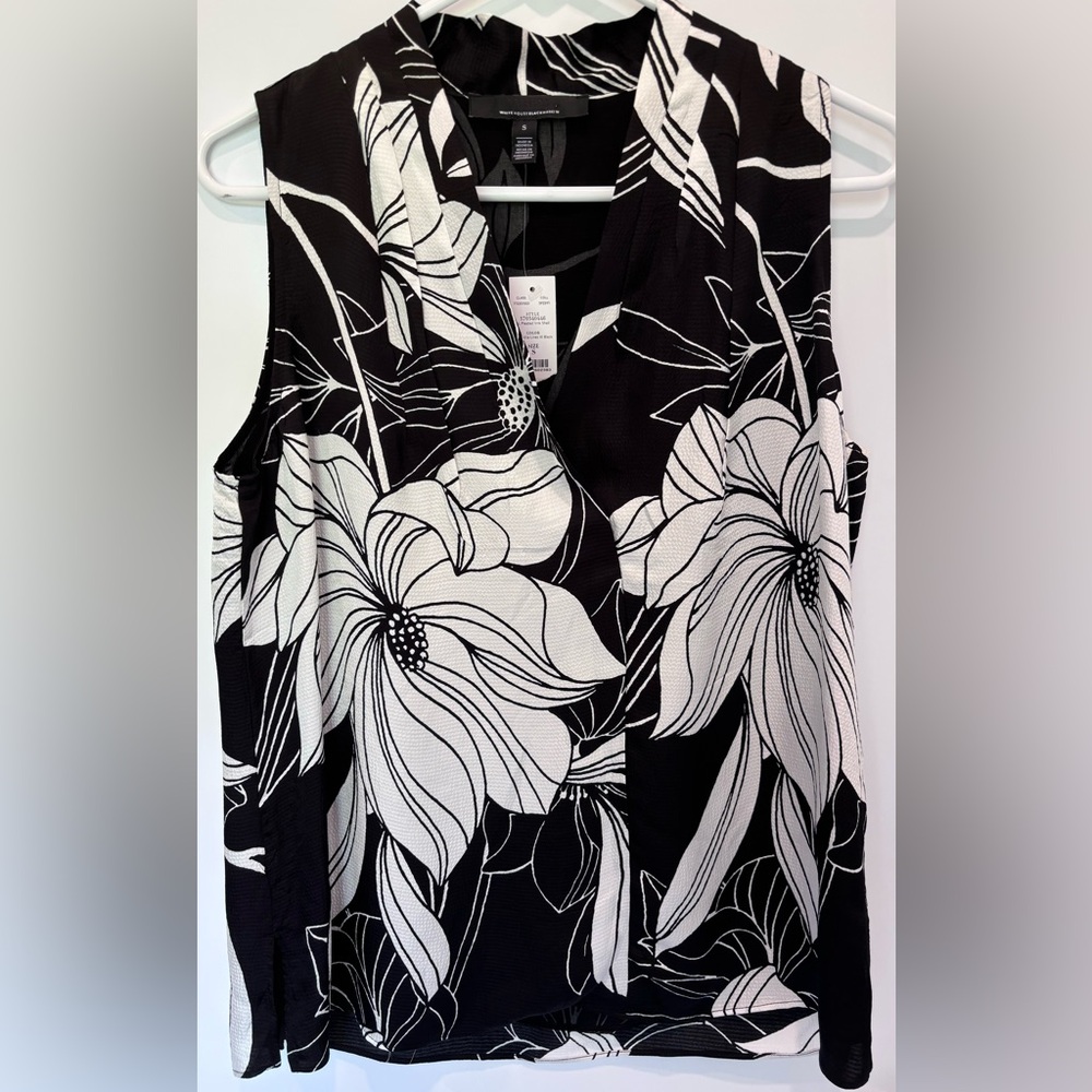 White House Black Market sleeveless Blouse size S black white floral - Picture 9 of 13